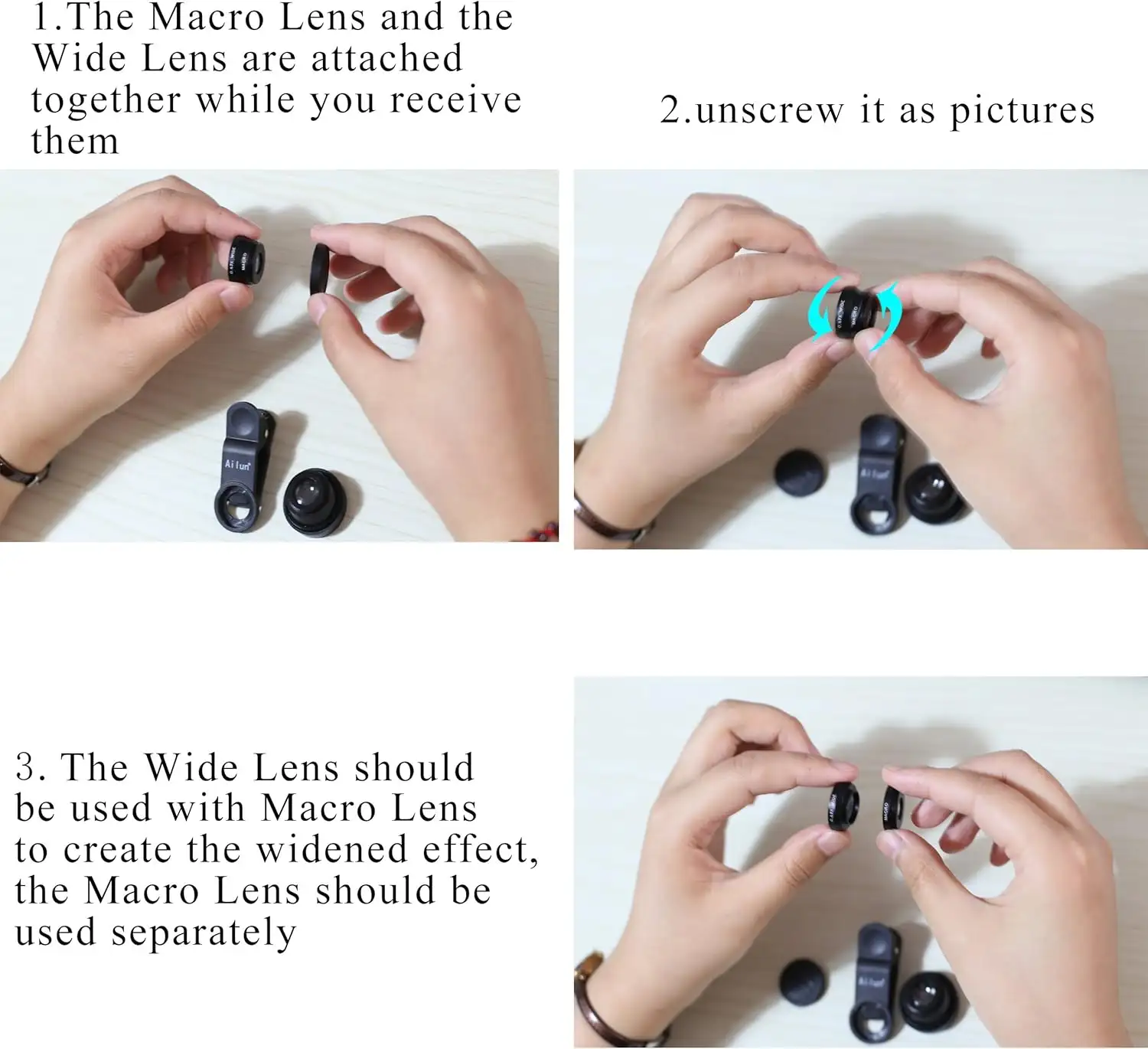 Ailun Phone Lens 3 in 1 Clip On 180 Degree Fish Eye Lens+0.65X Wide Angle+10X Macro Lens - 81hqo5egR8L._AC_SL1500_